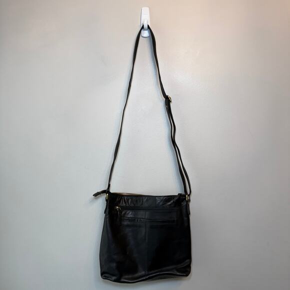 Leder Buck Women's Genuine Leather Zip Crossbody Bag Purse Black - Picture 7 of 8